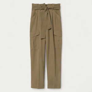H&M Olive Green Paperbag waist Tie Belt Loose Fit Tapered Leg Cargo Trousers